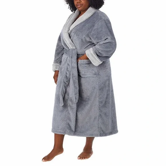 CAROLE HOCHMAN luxuriously soft plush robe, gray 2X - Picture 5 of 6